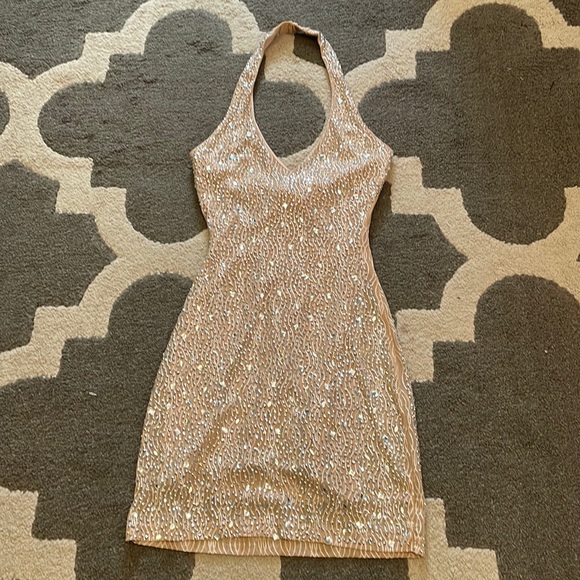 Dresses & Skirts - S Beaded Halter Nude Mini